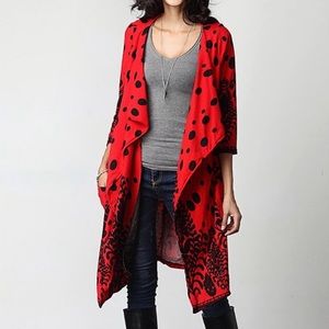 🌻🌈Red Wide Dot Drape Pocket Cardigan Ladybug